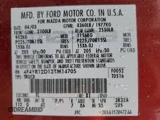 2003 Mazda B-Series 2WD Truck SX with VIN 4F4YR12D13TM14705, listed as a Copart auction lot 44674785 with 79,668 mi miles and Salvage Title. Bid and sale history available at carsss.com. Image 12.