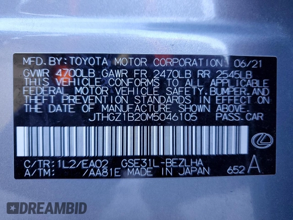2021 Lexus IS with VIN JTHGZ1B20M5046105, listed as a Copart auction lot 49898325 with 28,393 mi miles and Salvage Title. Bid and sale history available at carsss.com. Image 12.