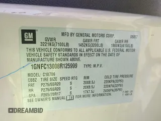 2008 Chevrolet Tahoe 1LT z VIN 1GNFC13008R125999, wystawiony jako IAAI lot #42315423 z przebiegiem 208 200 mil mil oraz . Historia ofert i sprzedaży dostępna na DreamBid. Obrazek 9.