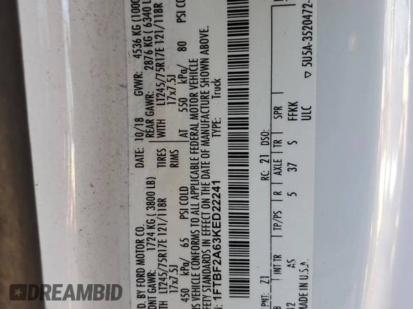2019 Ford Super Duty F-250 SRW XL with VIN 1FTBF2A63KED22241, listed as a Copart auction lot 81580894 with Not Provided miles and Salvage Title. Bid and sale history available at carsss.com. Image 13.