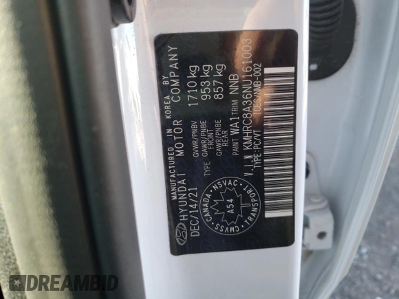 2022 Hyundai Venue SEL with VIN KMHRC8A36NU161003, listed as a Copart auction lot 85650344 with 37,619 mi miles and Clean Title. Bid and sale history available at DreamBid. Image 13.