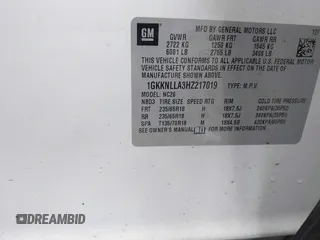 2017 GMC Acadia SLE with VIN 1GKKNLLA3HZ217019, listed as a IAAI auction lot 40410362 with Not Provided miles and . Bid and sale history available at DreamBid. Image 9.
