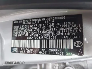 2015 Toyota Yaris L with VIN VNKKTUD33FA028588, listed as a IAAI auction lot 41575230 with 148,071 mi miles. Bid and sale history available at carsss.com. Image 9.