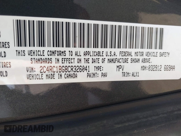 2012 Chrysler Town & Country Touring with VIN 2C4RC1BG8CR326041, listed as a IAAI auction lot 42137341 with 112,026 mi miles. Bid and sale history available at carsss.com. Image 9.