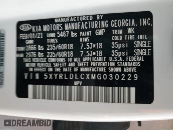 2021 Kia Sorento S with VIN 5XYRLDLCXMG030229, listed as a Copart auction lot 45949225 with 63,493 mi miles and Salvage Title. Bid and sale history available at DreamBid. Image 13.