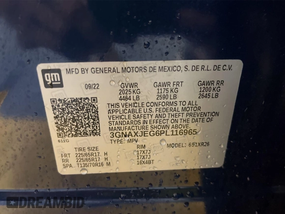 2023 Chevrolet Equinox LT с VIN 3GNAXJEG6PL116965, выставлен на аукционе IAAI как лот 42569732 с пробегом 46 279 миль миль и . История ставок и продаж доступна на DreamBid. Изображение 15.
