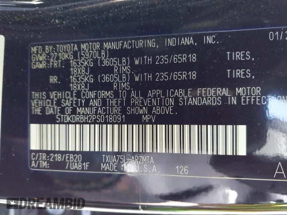 2023 Toyota Highlander L z VIN 5TDKDRBH2PS018091, wystawiony jako IAAI lot #42060302 z przebiegiem 26 267 mil mil oraz . Historia ofert i sprzedaży dostępna na DreamBid. Obrazek 9.