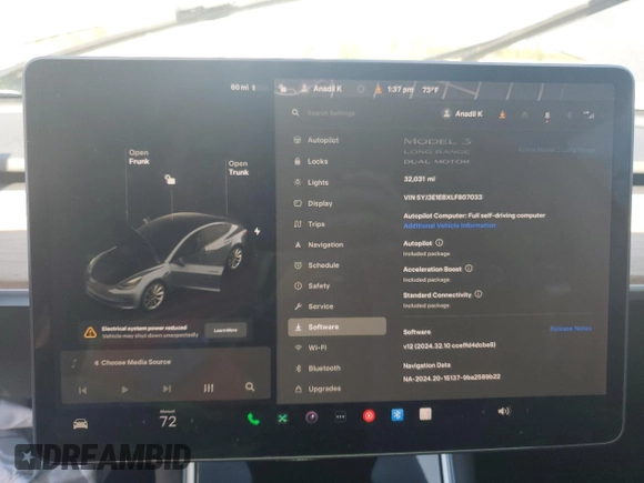 2020 Tesla Model 3 Long Range with VIN 5YJ3E1EBXLF807033, listed as a Copart auction lot 49548665 with 32,031 mi miles and Salvage Title. Bid and sale history available at carsss.com. Image 9.