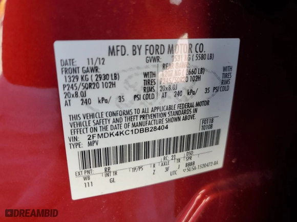 2013 Ford Edge Limited with VIN 2FMDK4KC1DBB28404, listed as a Copart auction lot 50787925 with 227,769 mi miles and Salvage Title. Bid and sale history available at carsss.com. Image 14.