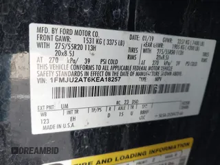 2019 Ford Expedition Limited z VIN 1FMJU2AT6KEA18257, wystawiony jako IAAI lot #42367104 z przebiegiem Nie podano mil oraz . Historia ofert i sprzedaży dostępna na DreamBid. Obrazek 9.