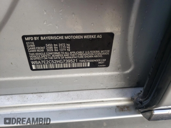 2017 BMW 7 Series 740i with VIN WBA7E2C52HG739521, listed as a Copart auction lot 64263324 with 0 mi miles and Salvage Title. Bid and sale history available at carsss.com. Image 13.