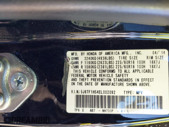 2014 Honda Crosstour EX-L with VIN 5J6TF1H54EL002092, listed as a IAAI auction lot 41844233 with 153,721 mi miles. Bid and sale history available at carsss.com. Image 9.
