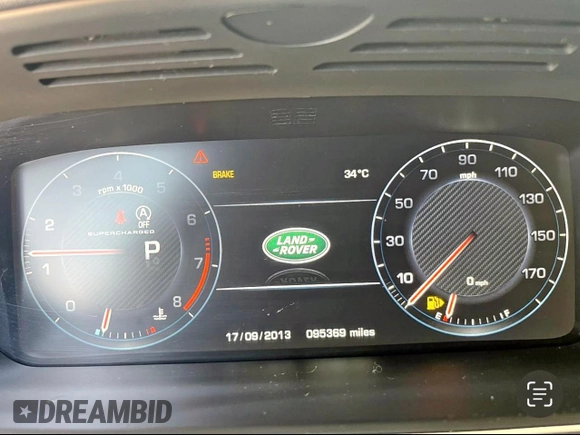 2014 Land Rover Range Rover Supercharged with VIN SALGS2TF6EA155229, listed as a Copart auction lot 57189225 with 95,369 mi miles and Salvage Title. Bid and sale history available at DreamBid. Image 8.
