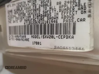 2001 Toyota Camry CE z VIN 4T1BG22K91U101946, wystawiony jako Copart lot #59685795 z przebiegiem 99 347 mil mil oraz Szkoda całkowita • Salvage title. Historia ofert i sprzedaży dostępna na DreamBid. Obrazek 12.