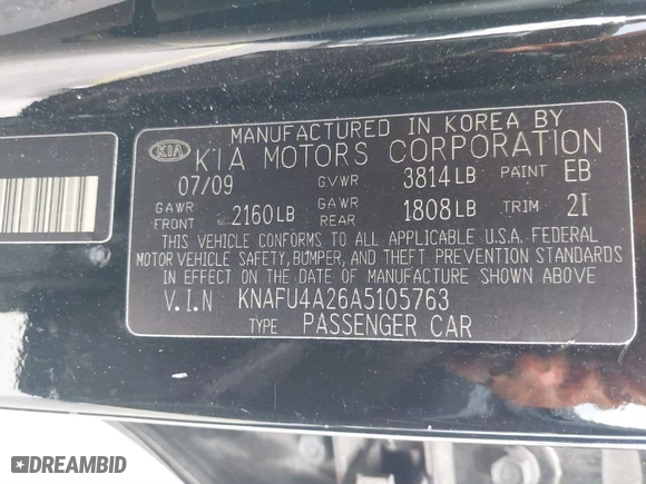 2010 Kia Forte EX with VIN KNAFU4A26A5105763, listed as a IAAI auction lot 41876883 with 199,884 mi miles. Bid and sale history available at carsss.com. Image 9.