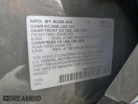 2024 Audi Q5 S line Premium Plus z VIN WA1E2AFY3R2073149, wystawiony jako Copart lot #47267295 z przebiegiem 18 203 mil mil oraz Szkoda całkowita • Salvage title. Historia ofert i sprzedaży dostępna na DreamBid. Obrazek 13.