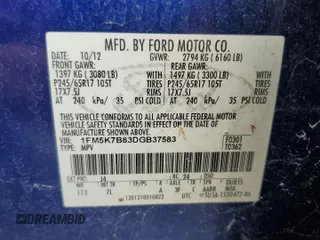 2013 Ford Explorer с VIN 1FM5K7B83DGB37583, выставлен на аукционе Copart как лот 64051515 с пробегом 169 238 миль миль и Чистый • Clean title. История ставок и продаж доступна на DreamBid. Изображение 13.