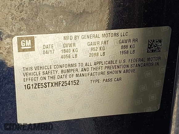 2017 Chevrolet Malibu LT with VIN 1G1ZE5STXHF254152, listed as a IAAI auction lot 41864015 with 72,994 mi miles and . Bid and sale history available at DreamBid. Image 9.