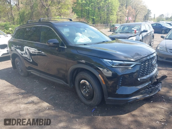 2025 Infiniti QX60 Luxe z VIN 5N1AL1FS8SC351486, wystawiony jako IAAI lot #42142372 z przebiegiem 2 249 mil mil oraz . Historia ofert i sprzedaży dostępna na DreamBid. Obrazek 1.