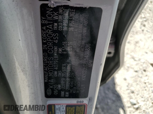 2020 Kia Niro LX with VIN KNDCB3LC8L5438836, listed as a Copart auction lot 46603245 with 133,184 mi miles and Salvage Title. Bid and sale history available at carsss.com. Image 13.