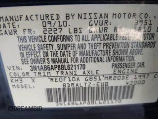 2011 Nissan Sentra 2.0 with VIN 3N1AB6AP8BL621170, listed as a IAAI auction lot 41227404 with 169,540 mi miles and . Bid and sale history available at DreamBid. Image 9.