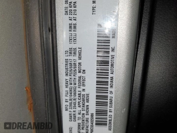 2005 Subaru Legacy Outback XT with VIN 4S4BP68C554325986, listed as a Copart auction lot 80477924 with 105,955 mi miles and Salvage title. Bid and sale history available at DreamBid. Image 15.