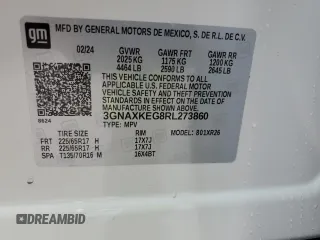 2024 Chevrolet Equinox LT with VIN 3GNAXKEG8RL273860, listed as a Copart auction lot 51754005 with 5,008 mi miles and Salvage Title. Bid and sale history available at DreamBid. Image 13.