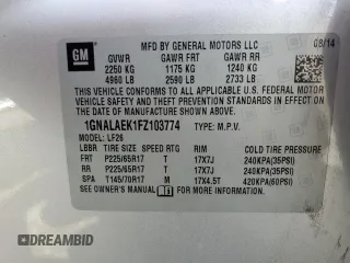 2015 Chevrolet Equinox LS z VIN 1GNALAEK1FZ103774, wystawiony jako Copart lot #56829515 z przebiegiem 144 733 mil mil oraz Szkoda całkowita • Salvage title. Historia ofert i sprzedaży dostępna na DreamBid. Obrazek 13.