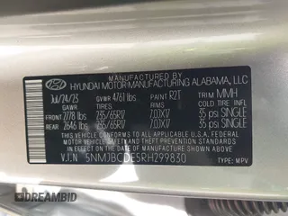 2024 Hyundai Tucson SEL z VIN 5NMJBCDE5RH299830, wystawiony jako IAAI lot #42043894 z przebiegiem 19 340 mil mil oraz . Historia ofert i sprzedaży dostępna na DreamBid. Obrazek 9.