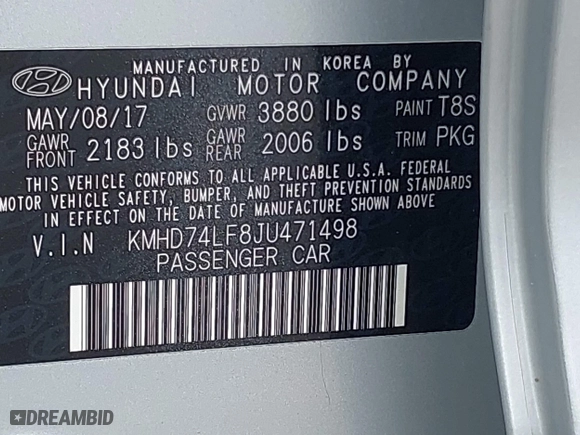 2018 Hyundai Elantra SE with VIN KMHD74LF8JU471498, listed as a IAAI auction lot 42006616 with 76,147 mi miles. Bid and sale history available at carsss.com. Image 9.