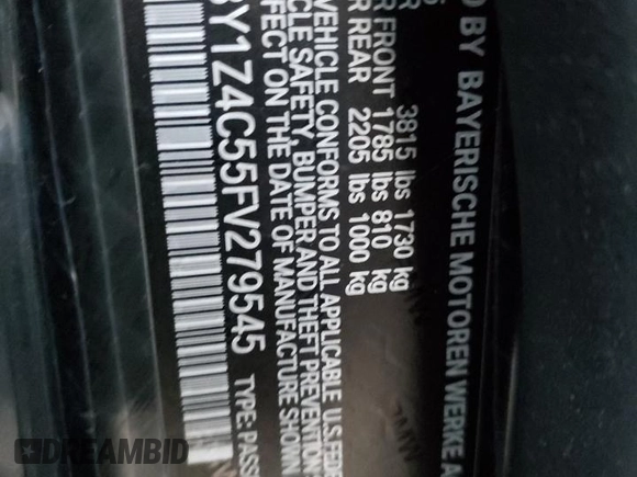 2015 BMW i3 with VIN WBY1Z4C55FV279545, listed as a Copart auction lot 70060362 with 0 mi miles. Bid and sale history available at carsss.com. Image 13.
