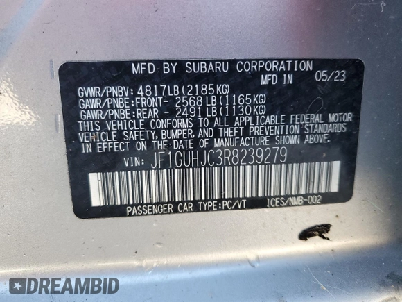 2024 Subaru Impreza RS with VIN JF1GUHJC3R8239279, listed as a Copart auction lot 43195475 with 29,898 mi miles and Salvage Title. Bid and sale history available at carsss.com. Image 12.