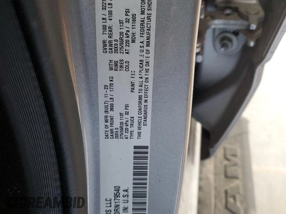 2024 Ram 1500 Big Horn with VIN 1C6SRFFT0RN179540, listed as a Copart auction lot 52899215 with 14,639 mi miles and Salvage title. Bid and sale history available at DreamBid. Image 13.