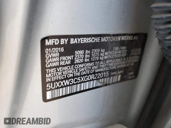 2016 BMW X4 xDrive28i with VIN 5UXXW3C5XG0R22015, listed as a Copart auction lot 80964743 with 42,919 mi miles. Bid and sale history available at carsss.com. Image 12.