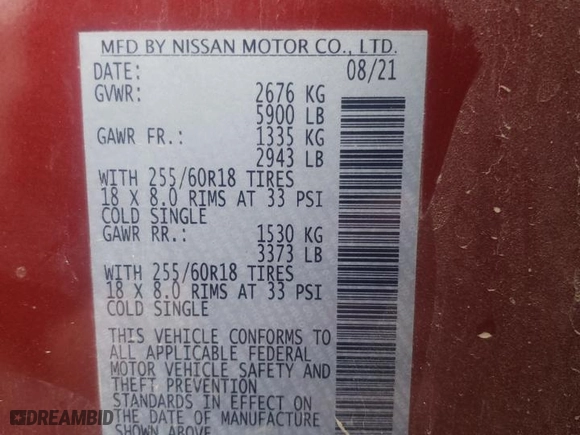 2022 Nissan Pathfinder SV with VIN 5N1DR3BC9NC215832, listed as a Copart auction lot 83612724 with 56,292 mi miles and Salvage Title. Bid and sale history available at carsss.com. Image 15.