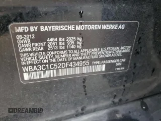 2013 BMW 3 Series 328i with VIN WBA3C1C52DF434955, listed as a Copart auction lot 55730345 with 171,680 mi miles and Salvage title. Bid and sale history available at DreamBid. Image 12.
