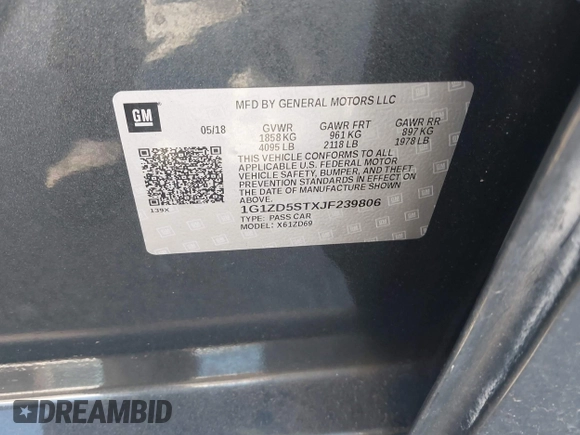 2018 Chevrolet Malibu LT z VIN 1G1ZD5STXJF239806, wystawiony jako IAAI lot #42175966 z przebiegiem 160 282 mil mil oraz . Historia ofert i sprzedaży dostępna na DreamBid. Obrazek 9.