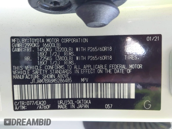 2021 Lexus GX 460 Premium z VIN JTJAM7BX6M5286485, wystawiony jako IAAI lot #40980039 z przebiegiem 35 293 mil mil oraz . Historia ofert i sprzedaży dostępna na DreamBid. Obrazek 9.