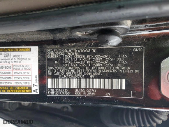 2010 Lexus GX 460 Premium with VIN JTJJM7FX2A5012934, listed as a Copart auction lot 43144395 with 180,183 mi miles and Salvage Title. Bid and sale history available at carsss.com. Image 13.