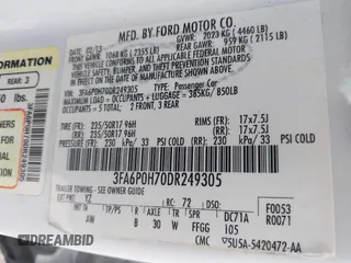 2013 Ford Fusion SE with VIN 3FA6P0H70DR249305, listed as a IAAI auction lot 42194528 with 122,810 mi miles and . Bid and sale history available at carsss.com. Image 9.