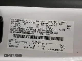 2020 Ford F-150 XL z VIN 1FTMF1EB3LKD22043, wystawiony jako Copart lot #85072684 z przebiegiem Nie podano mil oraz Szkoda całkowita • Salvage title. Historia ofert i sprzedaży dostępna na DreamBid. Obrazek 12.