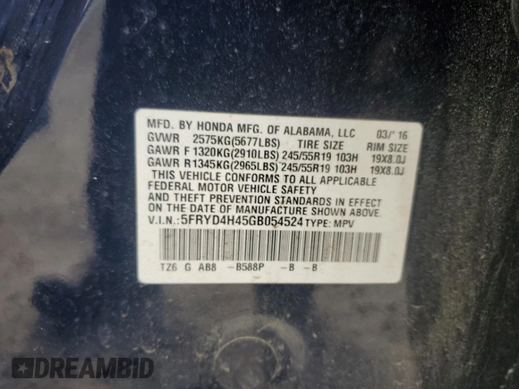 2016 Acura MDX Technology with VIN 5FRYD4H45GB054524, listed as a Copart auction lot 64028205 with 105,750 mi miles and Salvage title. Bid and sale history available at DreamBid. Image 13.