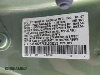 2007 Honda Element EX with VIN 5J6YH287X7L008232, listed as a IAAI auction lot 41891884 with 281,198 mi miles and . Bid and sale history available at DreamBid. Image 9.