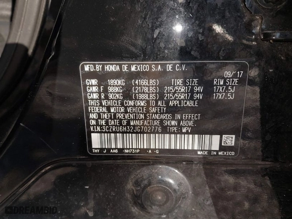 2018 Honda HR-V LX with VIN 3CZRU6H32JG702776, listed as a IAAI auction lot 41240073 with 52,087 mi miles. Bid and sale history available at carsss.com. Image 9.