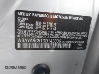 2013 BMW 7 Series 740i with VIN WBAYA6C51DD143836, listed as a IAAI auction lot 39215782 with 176,881 mi miles and . Bid and sale history available at DreamBid. Image 9.