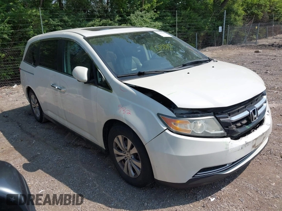 2014 Honda Odyssey EX-L with VIN 5FNRL5H63EB131596, listed as a IAAI auction lot 42402427 with 106,156 mi miles and . Bid and sale history available at DreamBid. Image 1.