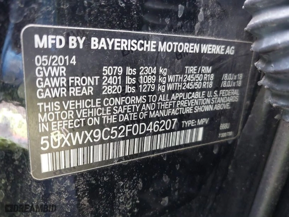 2015 BMW X3 xDrive28i with VIN 5UXWX9C52F0D46207, listed as a IAAI auction lot 41789419 with 133,678 mi miles. Bid and sale history available at carsss.com. Image 9.