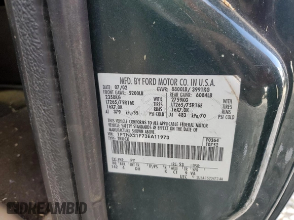2003 Ford Super Duty F-250 XL with VIN 1FTNX21F73EA11973, listed as a Copart auction lot 78177564 with 94,476 mi miles and Salvage Title. Bid and sale history available at carsss.com. Image 12.