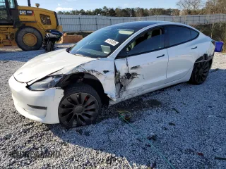 2022 Tesla Model 3 Performance with VIN 5YJ3E1ECXNF254735, listed as a Copart auction lot 47634895 with 50,486 mi miles and Salvage Title. Bid and sale history available at carsss.com. Image 1.