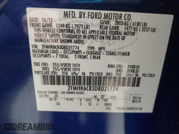 2013 Ford Flex SEL with VIN 2FMHK6C83DBD21774, listed as a Copart auction lot 45515415 with 111,186 mi miles and Salvage Title. Bid and sale history available at carsss.com. Image 13.